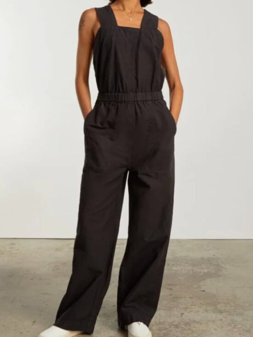 EVERLANE The Fatigue Apron Organic Cotton/Linen Blend Jumpsuit - Black - Size 8